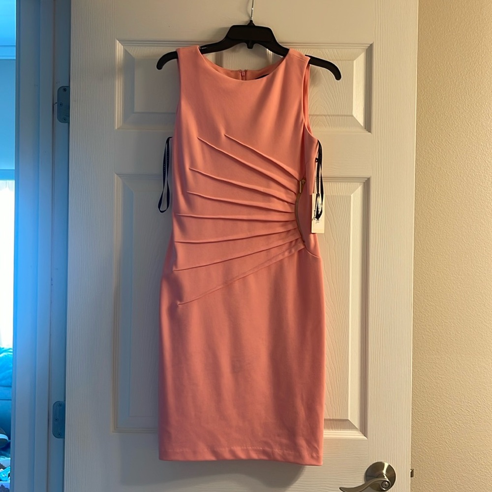 Ivanka Trump women's Bubble Gum Pink gather Waist Dress w/Zipper detail.